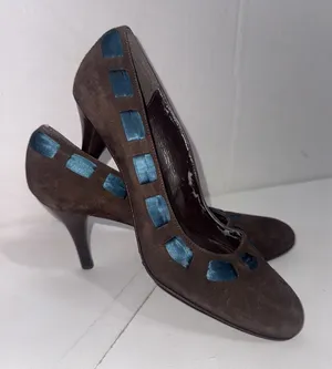 MASSIMO BALDI‎ ITALY Ribbon Brown Sueded LEATHER PUMPS HEELS Shoes Sz 9 B thumbnail 1