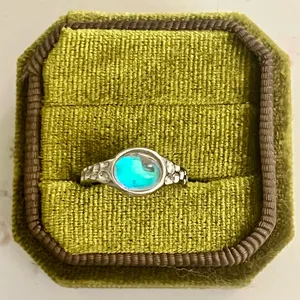 Cat Eye Design Gorgeous Gemstone Stainless Steel Silver Open Band Size 6 thumbnail 2