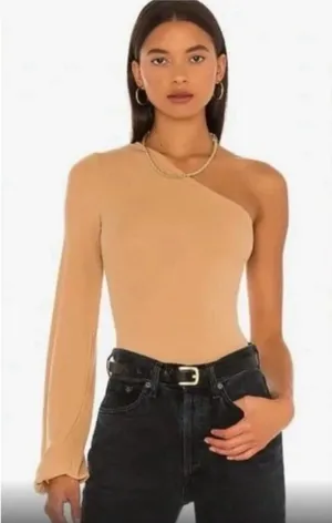 NWT Revolve x n:PHILANTHROPY Dottie One Shoulder Bodysuit in Iced Coffee thumbnail 1