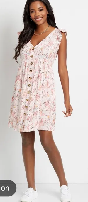 Maurices Floral Button Front Mini Dress Flutter Sleeve XL Pockets Cottagecore thumbnail 1