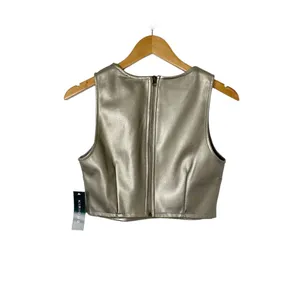 Kirious Faux Leather‎ Sleeveless Crop Top Size Medium Taupe thumbnail 3