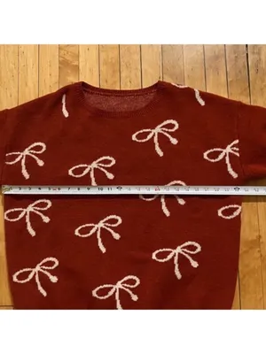 Rustic Orange Chunky Pullover Fall Coquette Sweater Bow Print Size XXL thumbnail 6