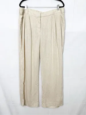 Abercrombie & Fitch Sloane Linen Blend Tailored Wide Leg Pant Tan Ecru Beige thumbnail 2