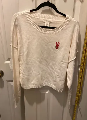 Hampton Bay Women's Crew Neck Sweater in Cream with Red Lobster Emblem thumbnail 1