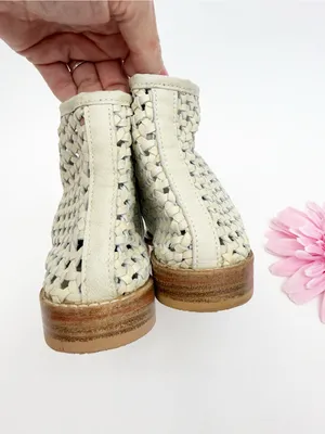 Free People Cayne Woven Leather Bootie Ankle Boots Bone thumbnail 8