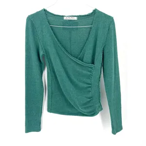 Free People Like A Boss Tee Everglade Long Sleeve Faux Wrap VNeck Top thumbnail 2