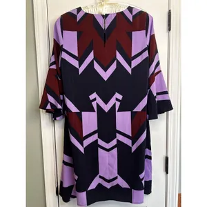 Eloquii Size 14 Geometric Shift Dress Purple Burgundy Black Beltless Midi Dress thumbnail 12