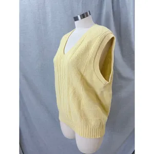 Vintage Style Yellow Cable Knit‎ V-Neck Sweater Vest Sleeveless Pastel Top L thumbnail 5