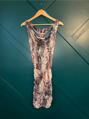 Ruched Snake Print Open Back Bodycon Mini Dress Y2K Going Out Size P/S thumbnail 2