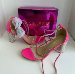 KAYLEEN By Los Angeles Hot Pink Rhinestone Block Heel Sandals - Style Talla thumbnail 1