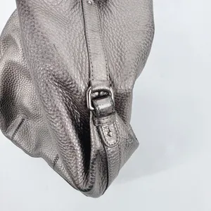 Cole Haan XL‎ Silver Pebbled Leather Satchel Hobo Shoulder Bag Crossbody Strap thumbnail 4