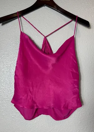 Zara Pink Satin Cowl Neck Camisole Top XS thumbnail 1