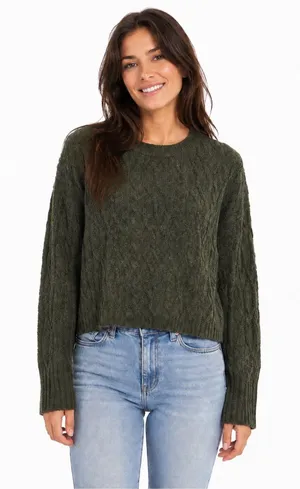 Wild Fable Olive Green Cable Knit Cropped Sweater S Boxy Preppy Academia Fall CabinCore thumbnail 1