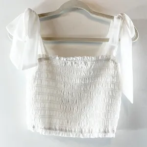 Altar'd State Tie Strap Smocked Cropped Tank Top White Small thumbnail 2