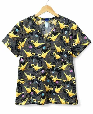 Y2K Vintage Disney Aladdin Magic Lamp Scrub Top XL Nurse Uniform pediatrics thumbnail 1