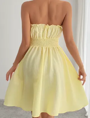 SHEIN Yellow Strapless Smocked Sundress thumbnail 2