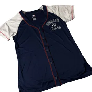 MLB Minnesota Twins Womens Baseball Jersey Navy Blue Medium Sporty NEW thumbnail 1