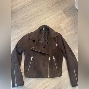 Sale! Topshop Genuine Coffee Brown Suede Moto Jacket Us6 thumbnail 4
