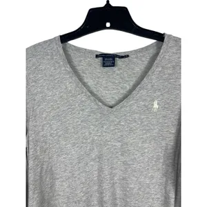 Ralph Lauren Sport Gray Cotton V Neck Long Sleeve T-Shirt L Preppy Pony Logo Y2K thumbnail 3