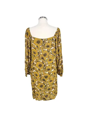 Anthropologie Morgyn Retro Boho Chic Floral Tunic Dress Yellow Ivory Size Large thumbnail 7