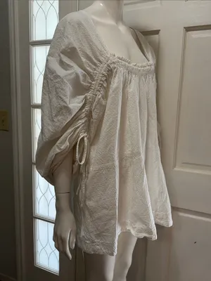 Free People Brynn BohoToo White Textured Long Sleeve Tunic/Blouse S M thumbnail 10