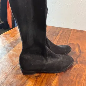 Stuart Weitzman Lowland Black Suede Over the Knee Boots‎ Womens 9 M Low Heel Tie thumbnail 13