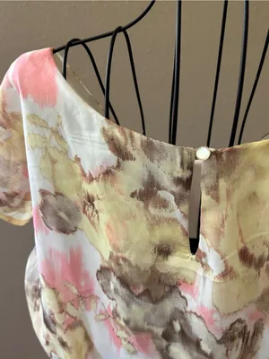 AUW EIC Floral Watercolor High-Low Dress in Pink, Yellow & Cream | Women’s Size L thumbnail 3