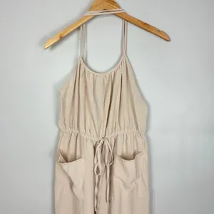 Cupshe Neutral Tie Waist Wide-leg Jumpsuit Beige Semi-sheer Size Large NWT thumbnail 7