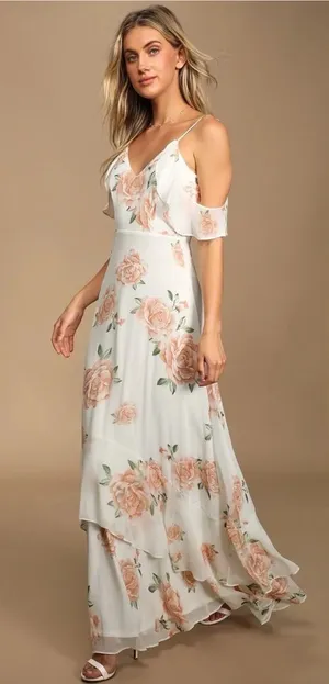 Lulus Take You‎ There Floral Print Maxi Dress in Ivory Size Small thumbnail 1