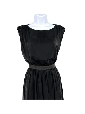 Alice + Olivia Black Silk Dress Cutout Back Leather Trim Mini Size Small Luxury thumbnail 2