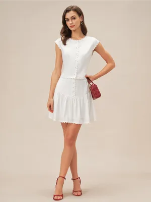 Rihoas White Button Ruched Mini Skirt thumbnail 6