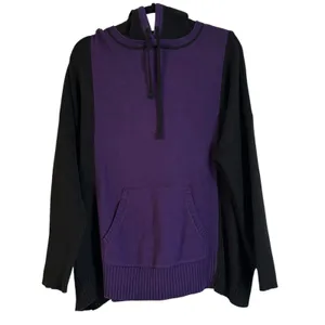 Lauren Ralph Lauren Women 1X Knit Hoodie Purple Black Kangaroo Pocket Boho thumbnail 2