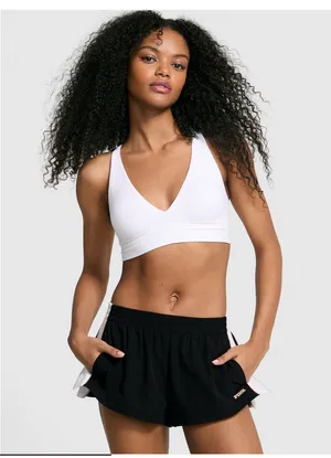 Victoria's Secret Retro Black Athletic Shorts with Beige Trim side pockets new L thumbnail 5