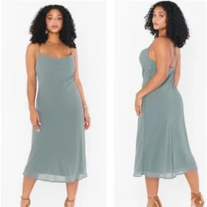Show Me Your Mumu Verona Cowl Neck‎ Dress Deep Sage Chiffon Womens Size M thumbnail 2