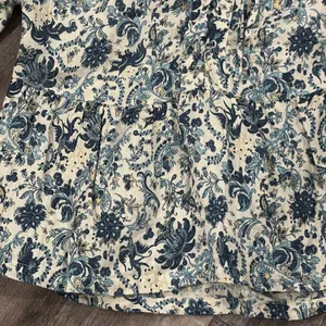 Faherty Womens Salinas Jacobean Top S Floral Lace Up Linen Floaty Blue Aviary thumbnail 9