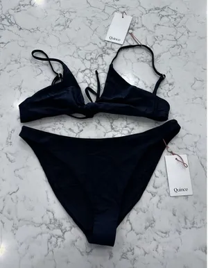 NWT Quince Black Knot Tie Bikini Top & Italian Low Rise Bottoms Set Size Medium thumbnail 1