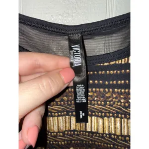 Victoria Sport Womens Gold Black Tribal Print Mesh Back Bodysuit Medium thumbnail 3