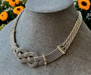 Weaved Knot Hinged Rope Chain Statement Necklace Silver thumbnail 2