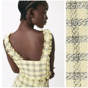 Zara Textured Weave Frayed Hem Yellow Black Tweed Clueless Crop Top Y2K Medium thumbnail 3