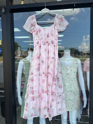 Floral Chiffon Flounce Sleeve Shirred Midi Dress Small thumbnail 5