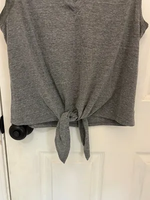 Socialite V-Neck Tie Front Tank Top in Grey thumbnail 3