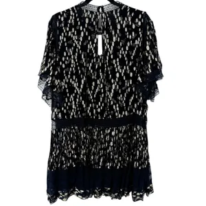 NWT Anthropologie Maeve V-Neck Lurex Tiered Mini Dress Navy Metallic Size Medium thumbnail 6