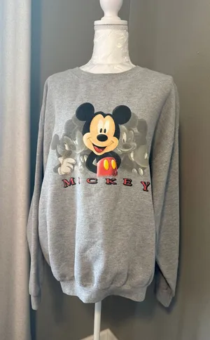 RARE Vintage Disney Store Big Print Mickey Mouse Crewneck Gray Xtra Large thumbnail 1