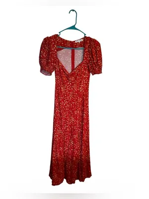 Reformation Lacey Smocked Sleeve Red Floral Midi Dress with Puff Sleeves thumbnail 6