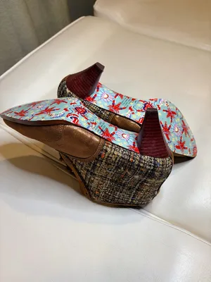Irregular Choice Brown Suede Tassel Ankle Booties with Tweed Panels thumbnail 11