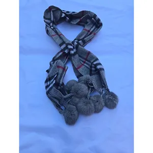 scarf 100% Cashmere With Fur Pompons thumbnail 6