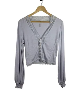 Free People Run With Me Lace Trim Cardigan in Lilac Size M thumbnail 6