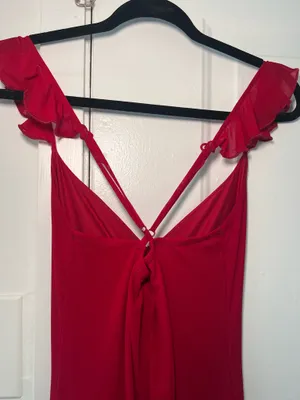 Ruffle Wine Wedding Guest Dress Red thumbnail 5