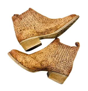 Circle G Women's Floral Embossed Leather Ankle Boots Brown Western Boho Size 10 thumbnail 1