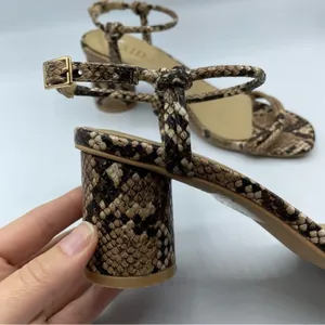 As Seen On Screen Raid Beige Snake Embossed Square Toe Chunky Heel Sandals Womens 36 Faux Leather thumbnail 3